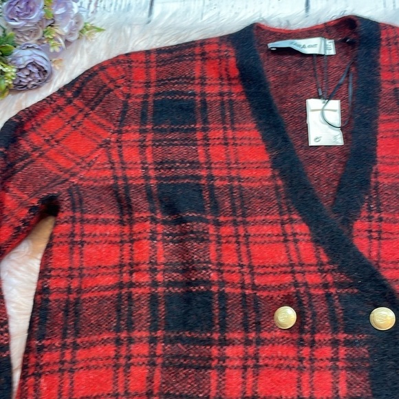 NWT Zara Black Red Buffalo Check Plaid Button Blazer Sweater Dress - Picture 6 of 11